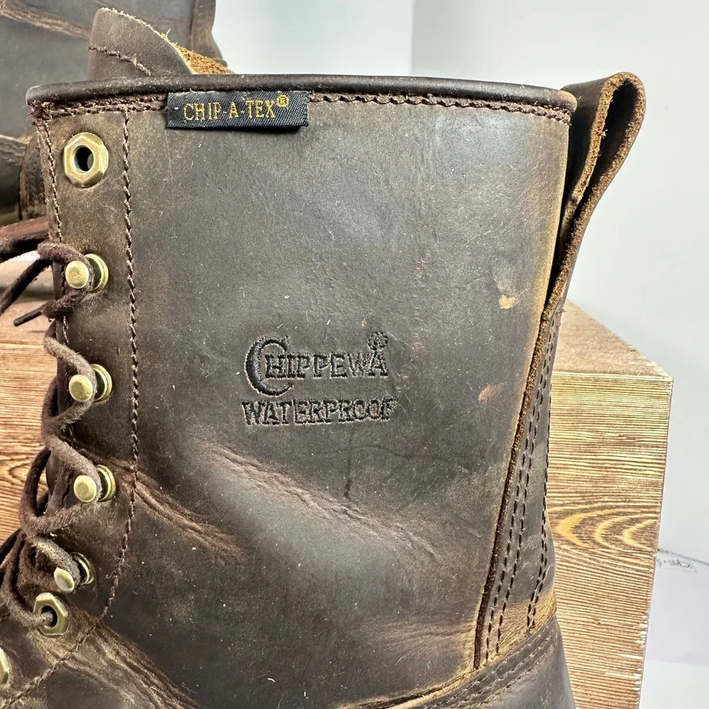 Chippewa Mens Logger Boots 11.5 Waterproof Leather EH Forestry Work Chip A Tex